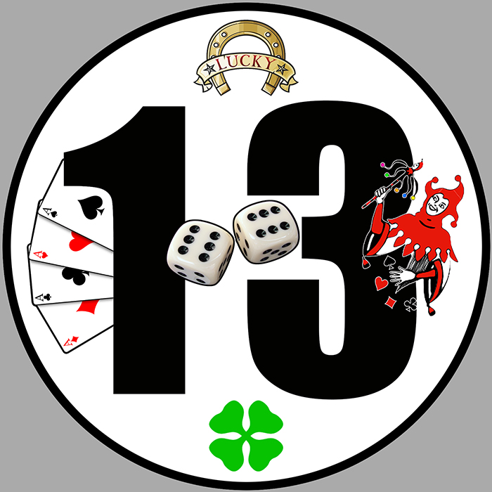 Sticker NUMERO TREIZE #13 PORTE BONHEUR : Couleur Course