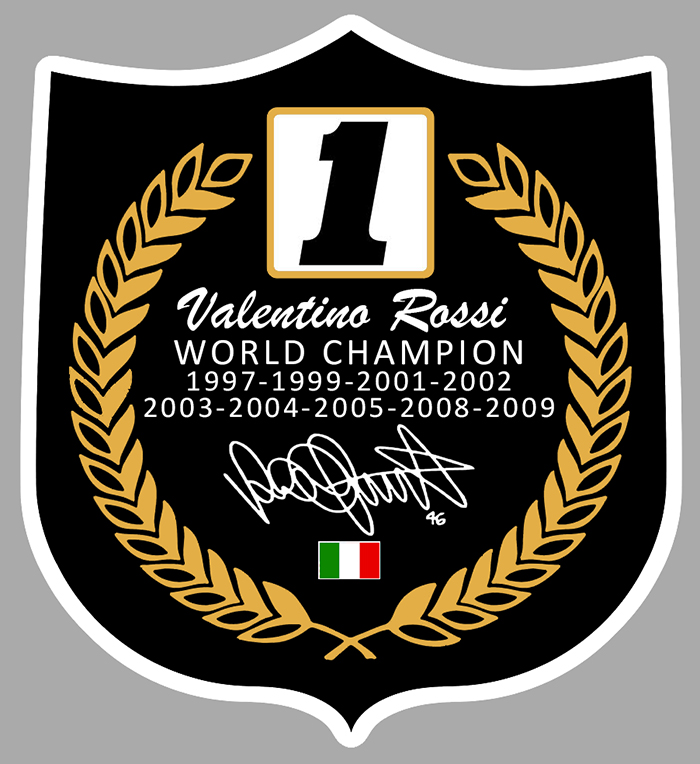 Sticker VALENTINO ROSSI WORLD CHAMPION : Couleur Course