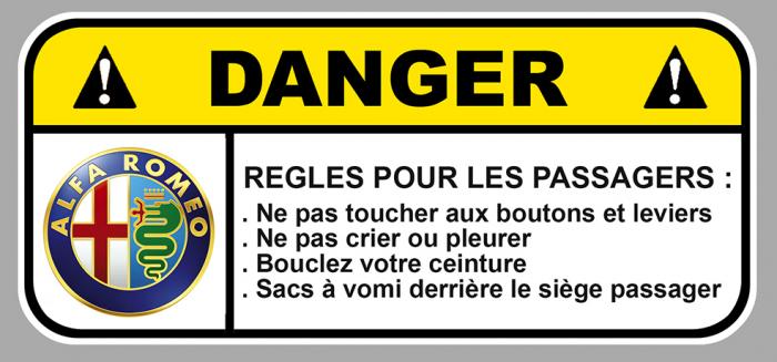 Sticker ALFA ROMEO DANGER : Couleur Course