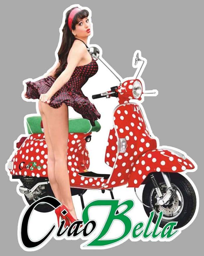 Sticker PINUP VESPA  : Couleur Course