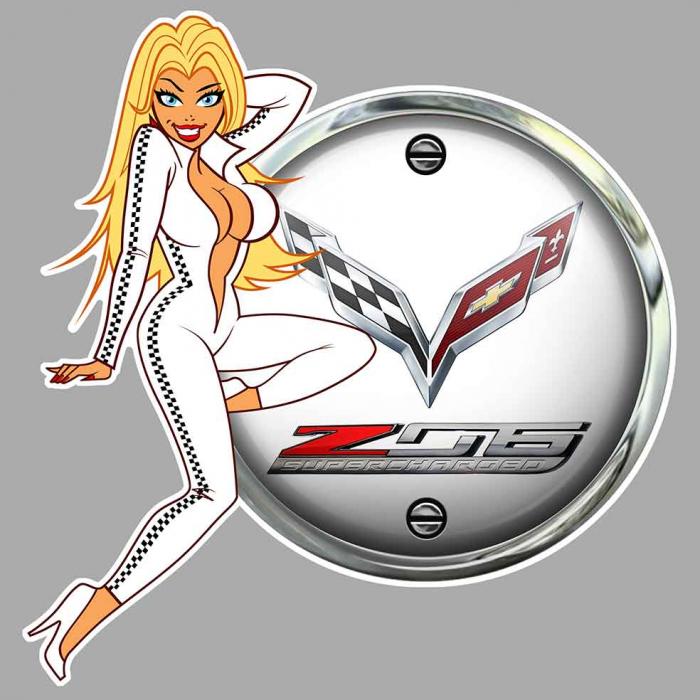 Sticker  PINUP CHEVROLET CORVETTE : Couleur Course