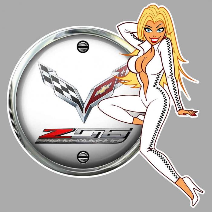 Sticker  PINUP CHEVROLET CORVETTE : Couleur Course