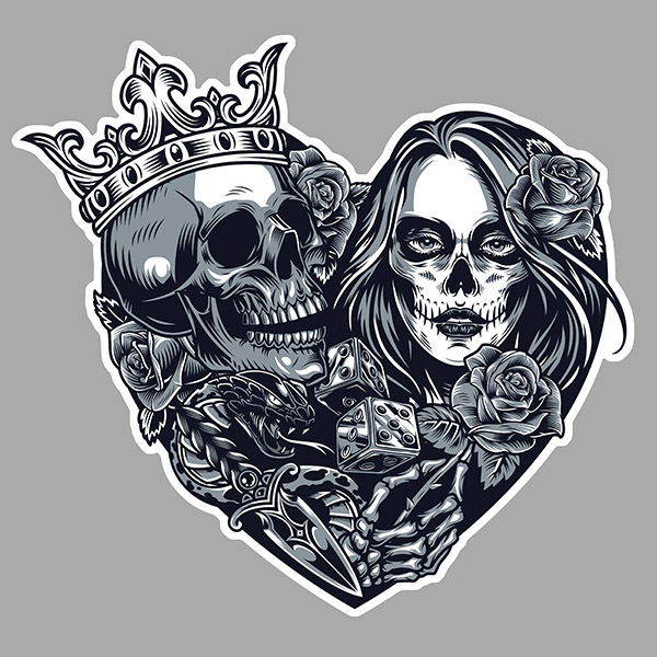 Sticker TETE DE MORT COEUR TATOO : Couleur Course