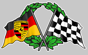 Sticker DRAPEAU DAMIERS LAURIERS PORSCHE FA093 : Couleur Course