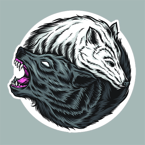 Sticker TETE DE LOUP YIN ET YANG : Couleur Course