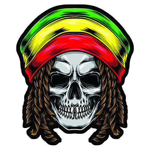 Sticker RASTA TETE DE MORT : Couleur Course