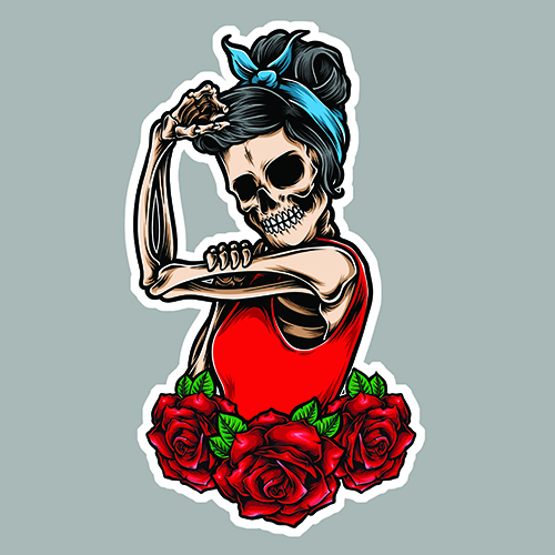 Sticker FEMME TETE DE MORT : Couleur Course