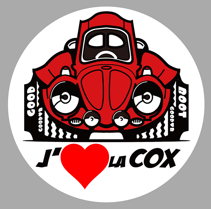 Sticker J'AIME LA VW COX : Couleur Course