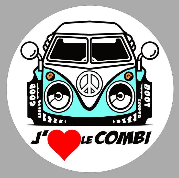 Sticker J'AIME LE VW COMBI MINIBUS : Couleur Course