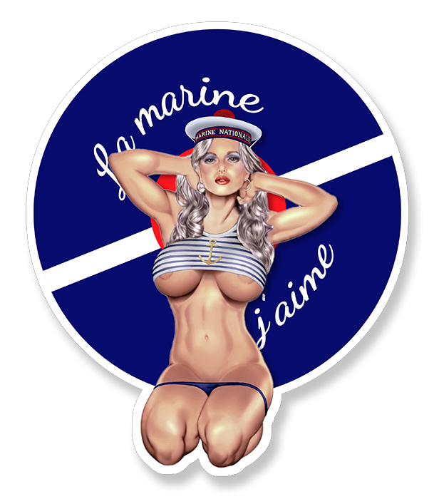 Sticker PINUP MARINE NATIONALE  : Couleur Course
