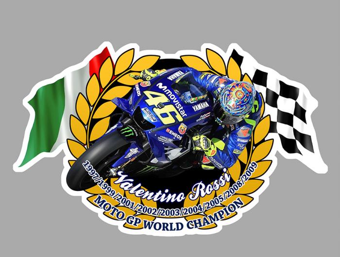 Sticker VALENTINO ROSSI WORLD CHAMPION : Couleur Course