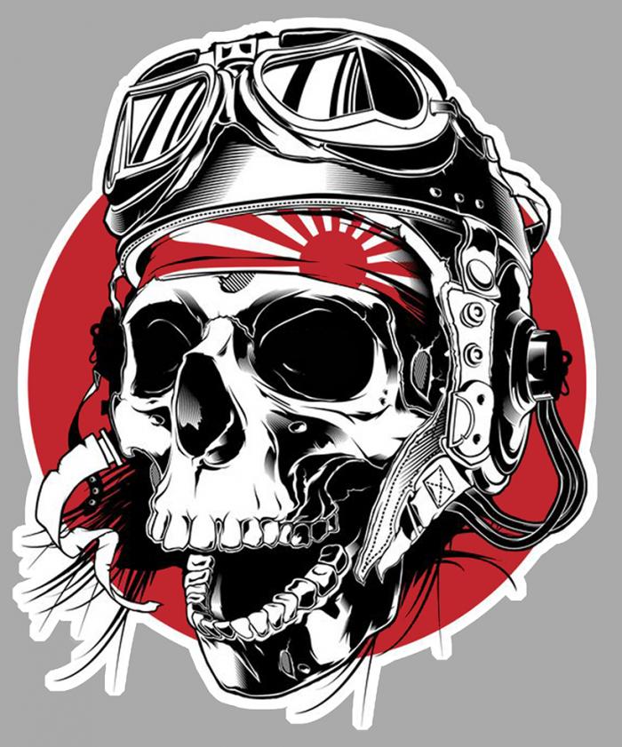 Sticker TETE DE MORT CAFE RACER KAMIKAZE : Couleur Course