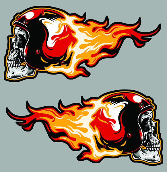 Sticker BIKER TETE DE MORT FLAMMES : Couleur Course