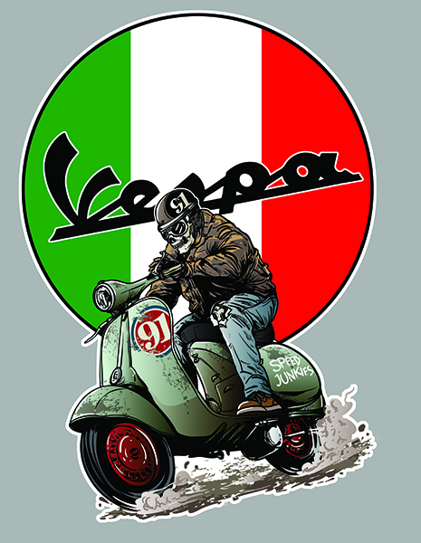 Sticker SCOOTER VESPA MODS : Couleur Course