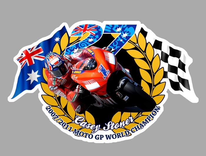 Sticker CASEY STONER #27 WORLD CHAMPION : Couleur Course