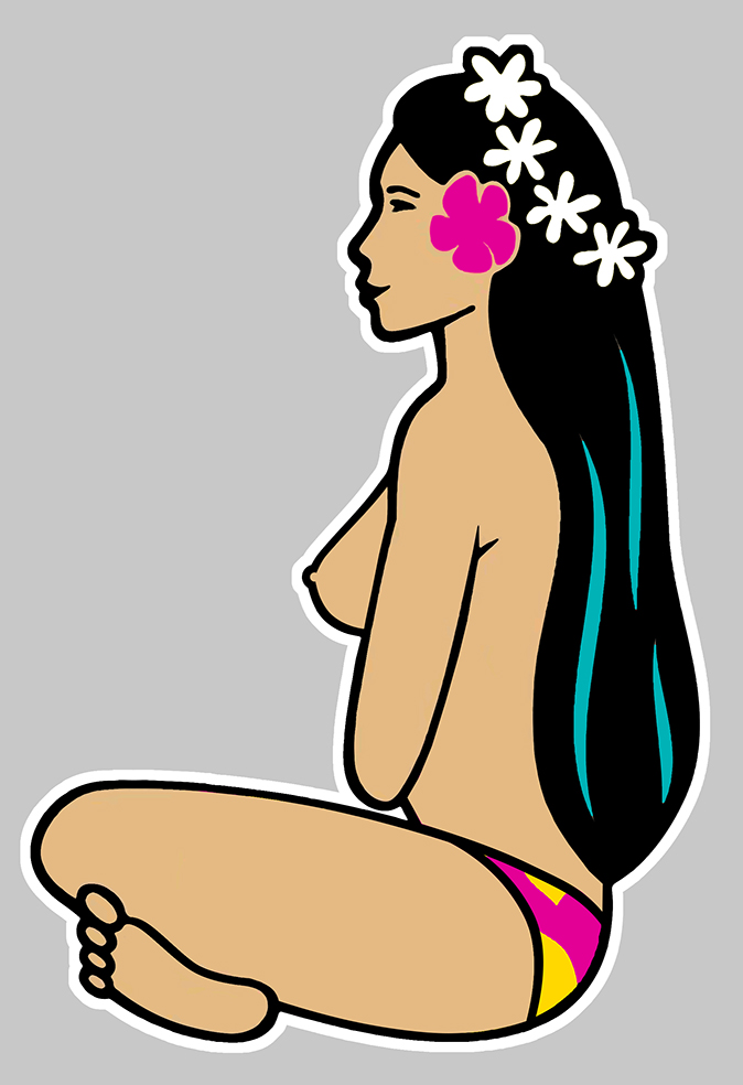 Sticker TAHITI HINANO TOPLESS PINUP GIRL : Couleur Course