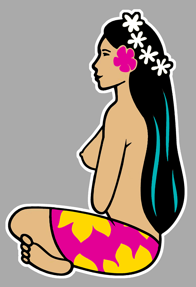 Sticker TAHITI HINANO TOPLESS PINUP GIRL : Couleur Course