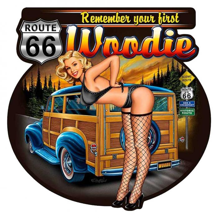 Sticker ROUTE 66 WOODIE PINUP : Couleur Course